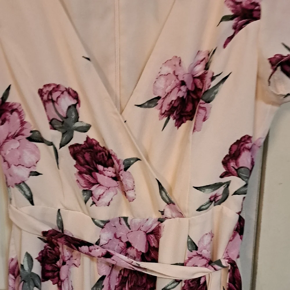 Lulu's Pink and Cream Floral Wrap Dress - Picture 4 of 5